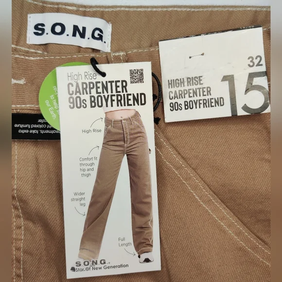 NWT S.O.N.G. tan high rise Carpenter pants size 15/32 - Picture 3 of 3